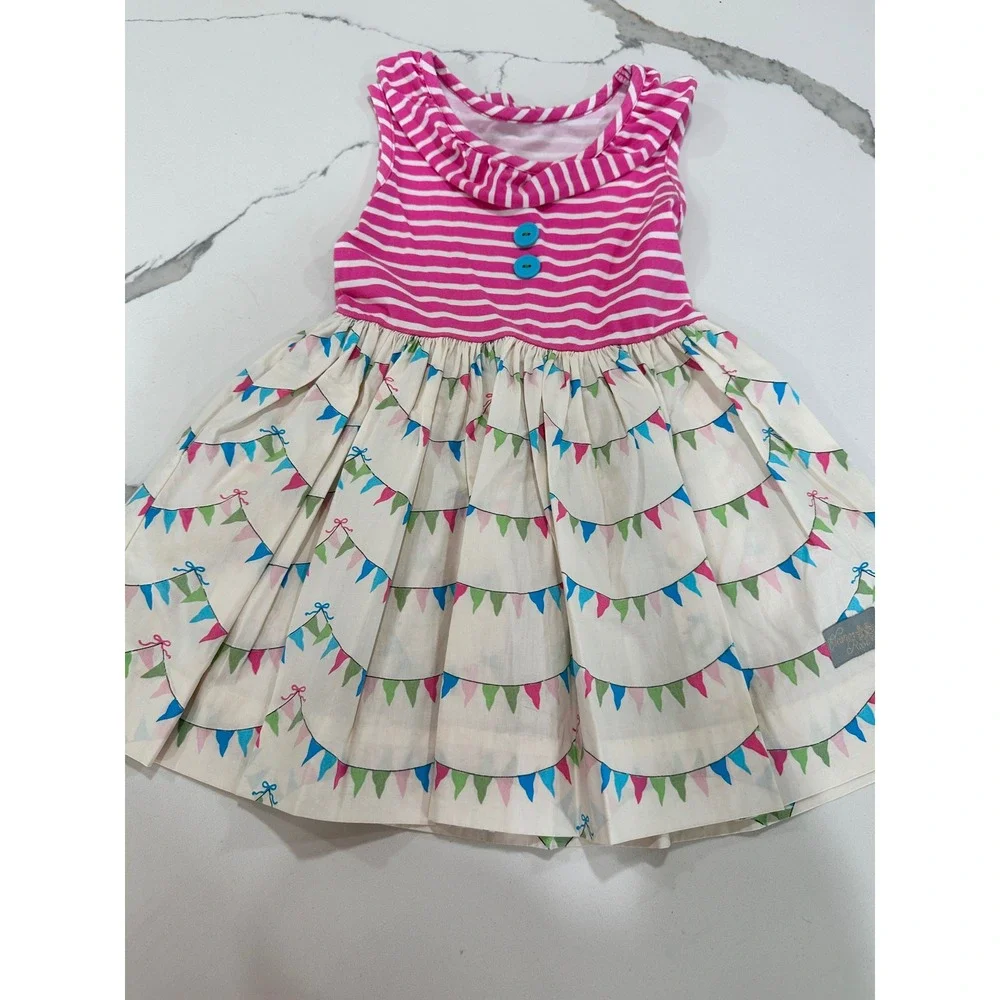 Eleanor Rose Georgia Dress Banners Pink Stripe Flag Print Boutique Kids Size 3-4